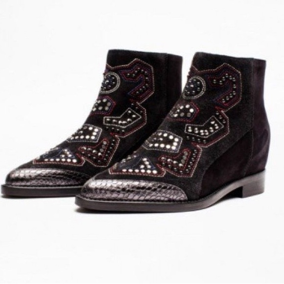 Zadig & Voltaire Women's Mods Neo Clous Embroidered Suede Western Booties Sz 40 - Picture 3 of 13